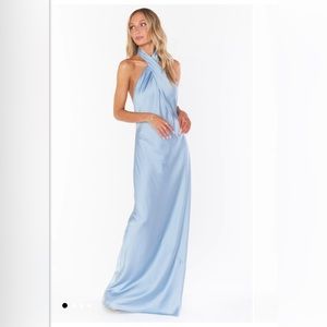 Brand New. Show me your mumu bridesmaid gown . Jasmine Halter Steel Blue